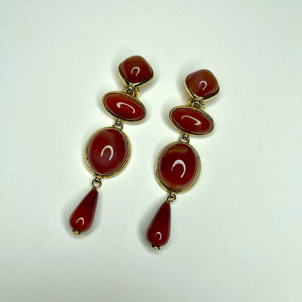Francesca Romana 4 Tier Drop Gold Tone Clip On Earrings